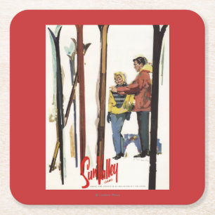Skier aufrecht im Schnee vom Paar Poster Rechteckiger Pappuntersetzer