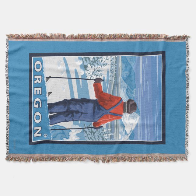 Skier-bewundern Vintages Reise-Plakat Decke (Vorderseite)
