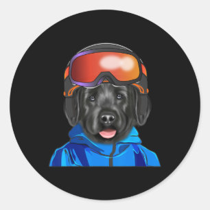 Skier Black Russian Terrier Snowboarden Hund für m Runder Aufkleber