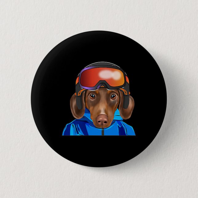 Skier Brown Dackel Snowboarding Pocket Button (Vorderseite)