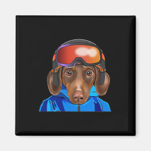 Skier Brown Dackel Snowboarding Pocket Magnet