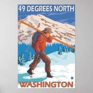 Skier Carry Snow Skis - 49 Grad Nord, Poster