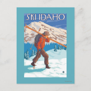 Skier Carry Snow Skis - Idaho Postkarte