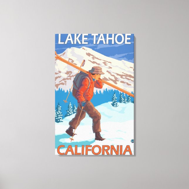 Skier Carry Snow Skis - Lake Tahoe, Californi Leinwanddruck (Vorderseite)