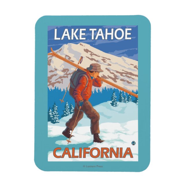 Skier Carry Snow Skis - Lake Tahoe, Californi Magnet (Vertikal)