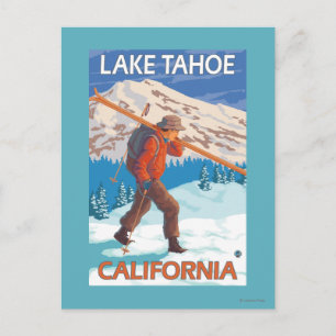 Skier Carry Snow Skis - Lake Tahoe, Californi Postkarte