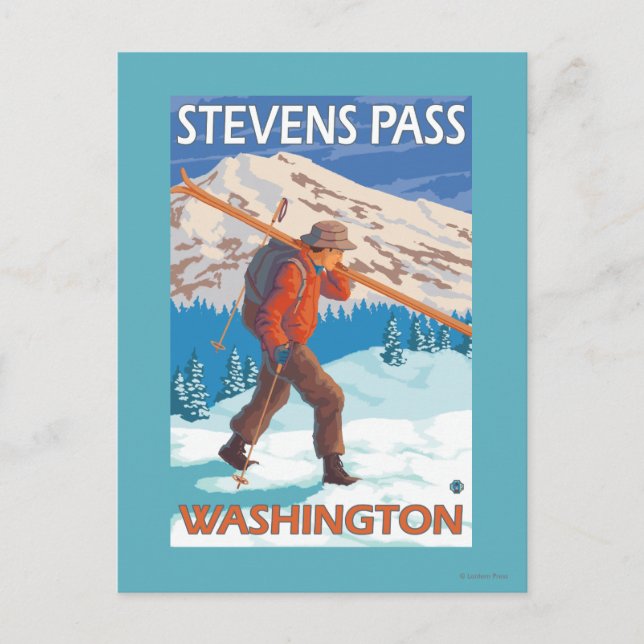Skier Carry Snow Skis - Stevens Pass, WA Postkarte (Vorderseite)