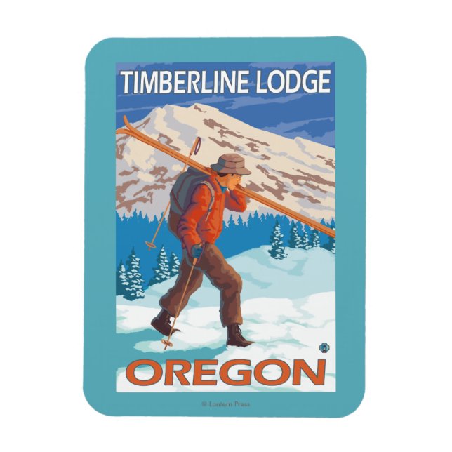 Skier Carry Snow Skis - Timberline Lodge, OR Magnet (Vertikal)