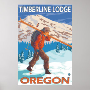 Skier Carry Snow Skis - Timberline Lodge, OR Poster