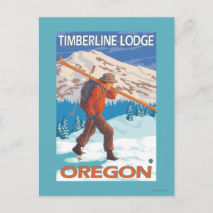 Skier Carry Snow Skis - Timberline Lodge, OR Postkarte