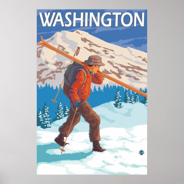 Skier Carry Snow Skis - Washington Poster (Vorne)