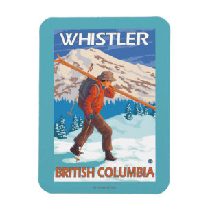 Skier Carry Snow Skis - Whistler, BC Kanada Magnet