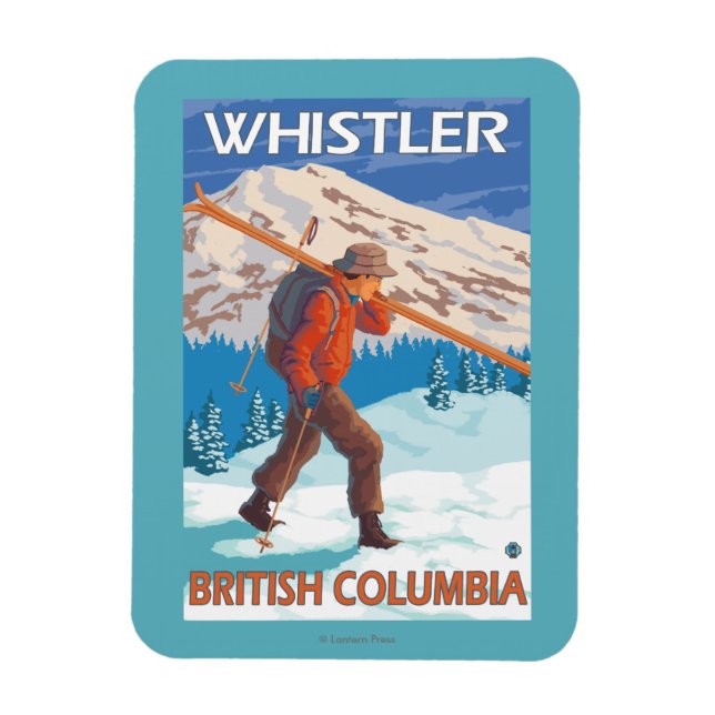 Skier Carry Snow Skis - Whistler, BC Kanada Magnet (Vertikal)