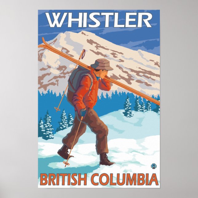 Skier Carry Snow Skis - Whistler, BC Kanada Poster (Vorne)