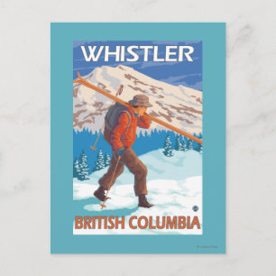 Skier Carry Snow Skis - Whistler, BC Kanada Postkarte