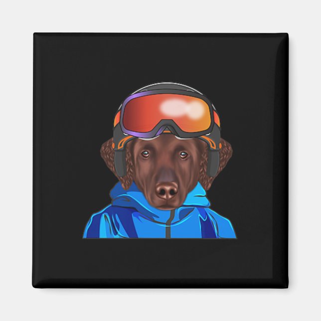 Skier Curly-beschichtete Retriever Snowboarding Po Magnet (Vorne)