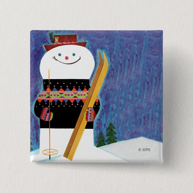 Skier für Schneemann Button (Vorderseite)