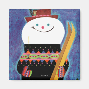 Skier für Schneemann Magnet