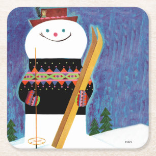 Skier für Schneemann Rechteckiger Pappuntersetzer