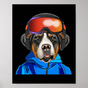 Skier Greater Swiss Mountain Hund Snowboard Pock Poster