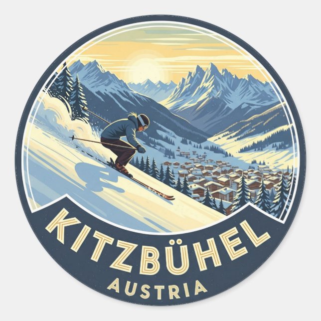 Skier in Kitzbühel Österreich Runder Aufkleber (Vorderseite)
