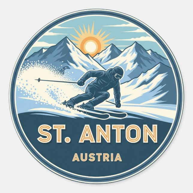 Skier in St. Anton Österreich Runder Aufkleber (Vorderseite)