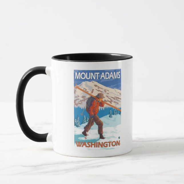 Skier mit Schneeschuhen - Berg Adams, WA Tasse (Links)