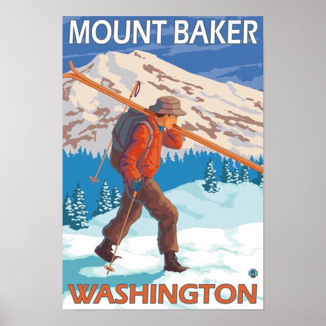 Skier mit Schneeschuhen - Berg Baker, WA Poster (Vorne)