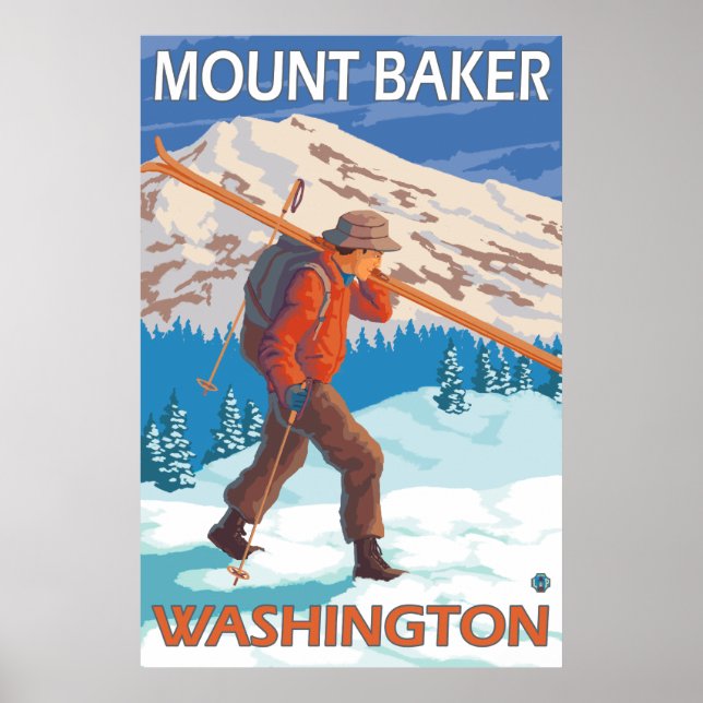 Skier mit Schneeschuhen - Berg Baker, WA Poster (Vorne)