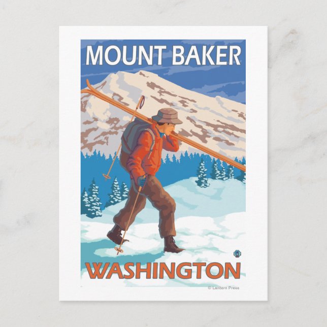 Skier mit Schneeschuhen - Berg Baker, WA Postkarte (Vorderseite)