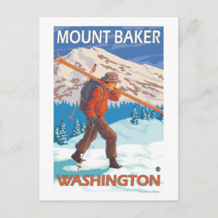 Skier mit Schneeschuhen - Berg Baker, WA Postkarte