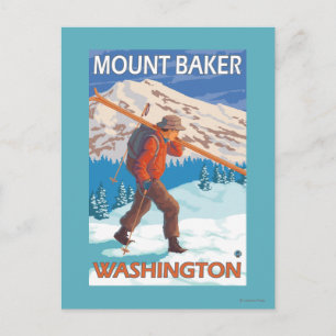 Skier mit Schneeschuhen - Berg Baker, WA Postkarte