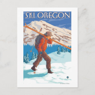 Skier mit Schneeschuhen - Vintage Travel Postkarte