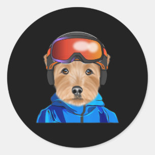 Skier Norfolk Terrier Snowboarding Dog Runder Aufkleber