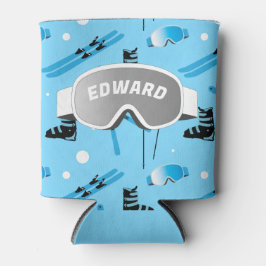 Skier Personalised Skiing Themed Blue Apres Ski Dosenkühler