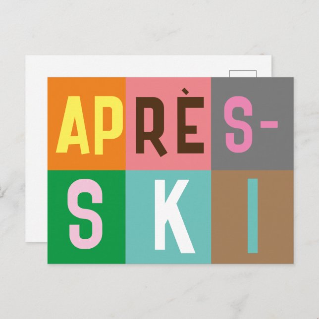 Skier Retro Après Ski Color Blocks Postkarte (Vorne/Hinten)