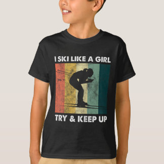 Skier Ski Retro Sportlerin Snow Sport T-Shirt