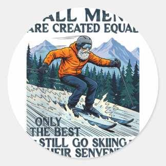 Skier skiing 70th birthday men are equal created runder aufkleber