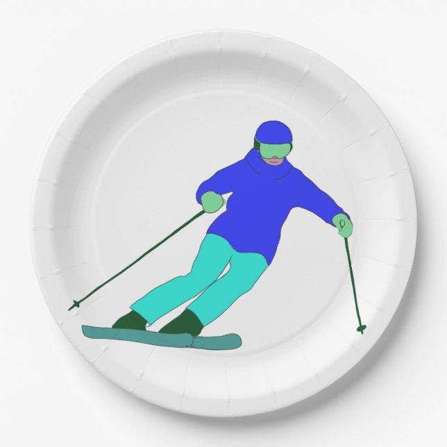Skier Snow Skiing Pappteller (Vorderseite)