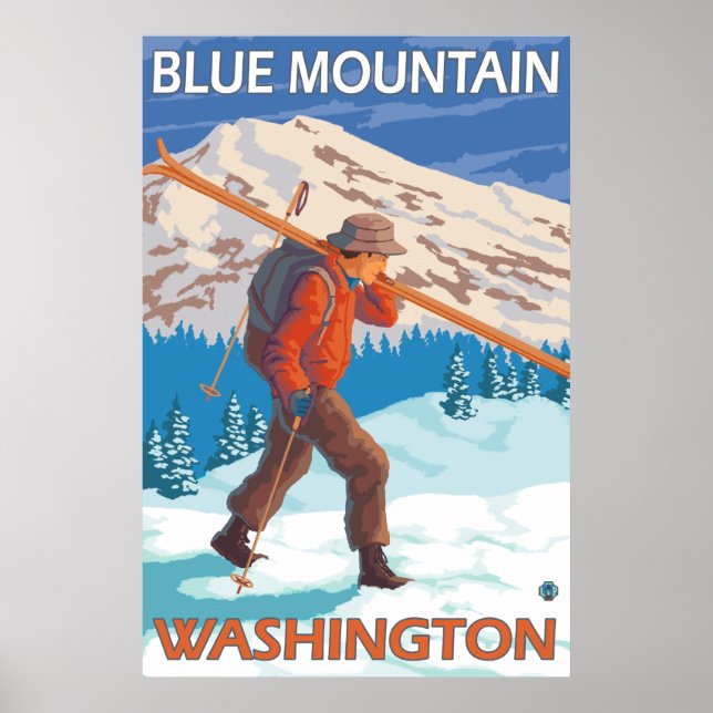 Skier Snow Skis - Blauer Berg, WA Poster (Vorne)