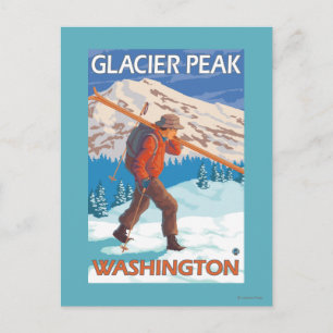 Skier Snow Skis - Glacier Peak, WA Postkarte