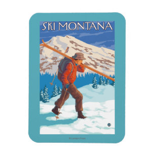 Skier Snow Skis - Montana Magnet