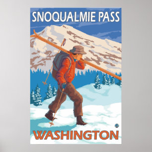 Skier Snow Skis - Snoqualmie Pass, WA Poster
