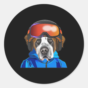 Skier St. Bernard Snowboarding Pocket Runder Aufkleber