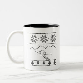 Skier - Strickmuster - Weihnachten - Berge Zweifarbige Tasse