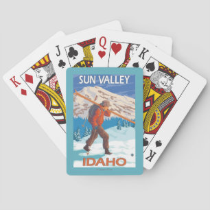 Skier-tragende Schnee-Ski-Vintage Reise 2 Spielkarten