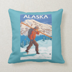 Skier-tragende Schnee-Ski-Vintage Reise 3 Kissen