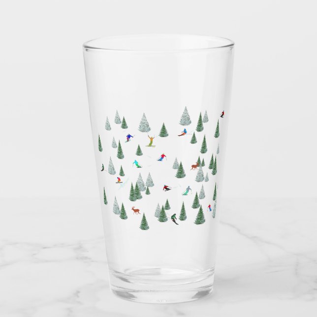 Skiers Downhill Skiing Illustration  Glas (Vorderseite)