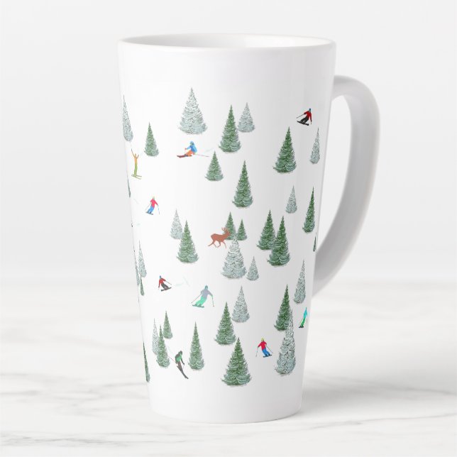 Skiers Downhill Skiing Illustration  Milchtasse (Rechte Ecke)