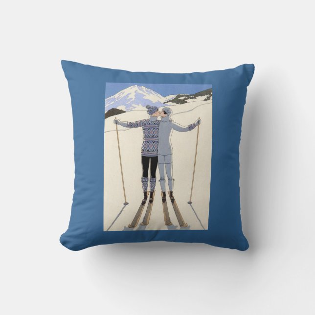 Skierskuß - Kunst Nouveau Vintages Plakat Kissen (Vorderseite)